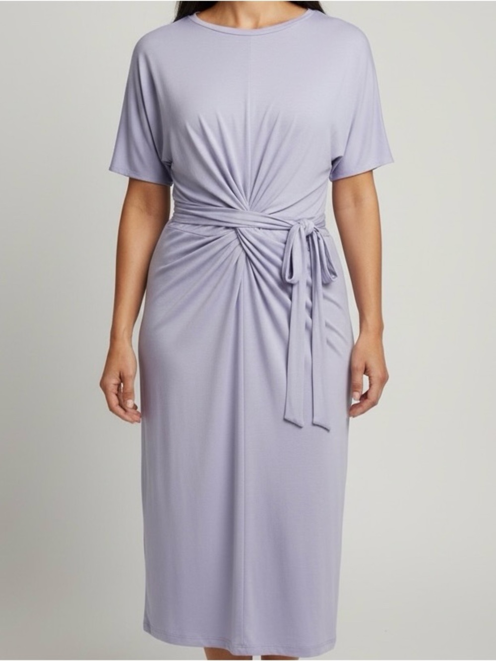 Lilac blue Twist-Waist Midi Dress